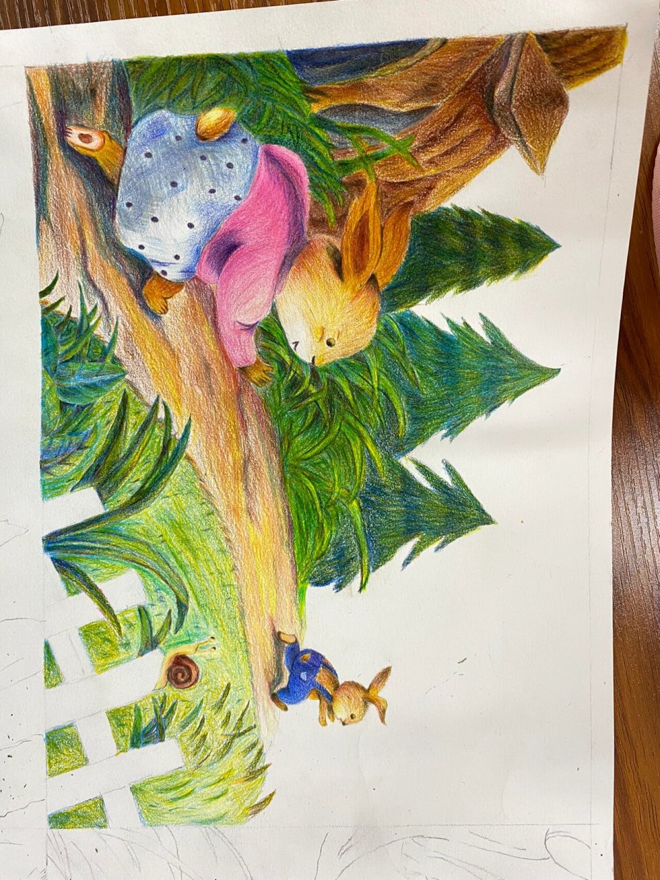 逃家小兔 彩铅故事画 《逃家小兔》临摹故事彩铅画 天空湖水也用了