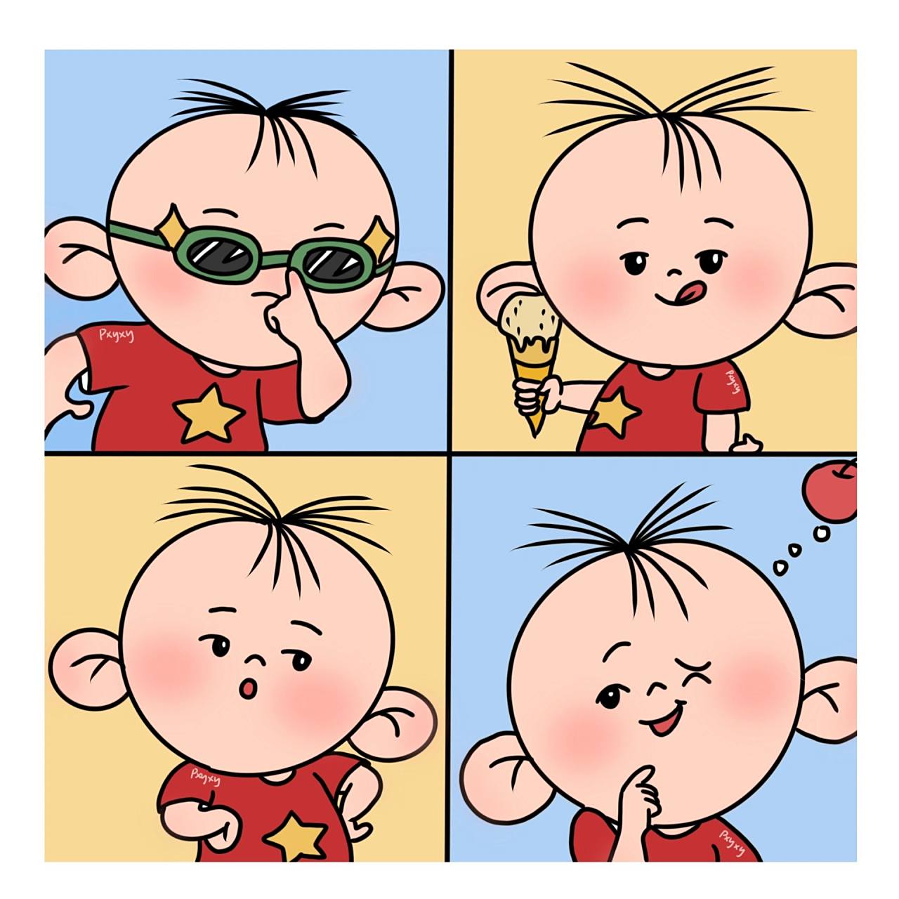 大耳朵图图四宫格简笔画|(附线稿) "我叫胡图图