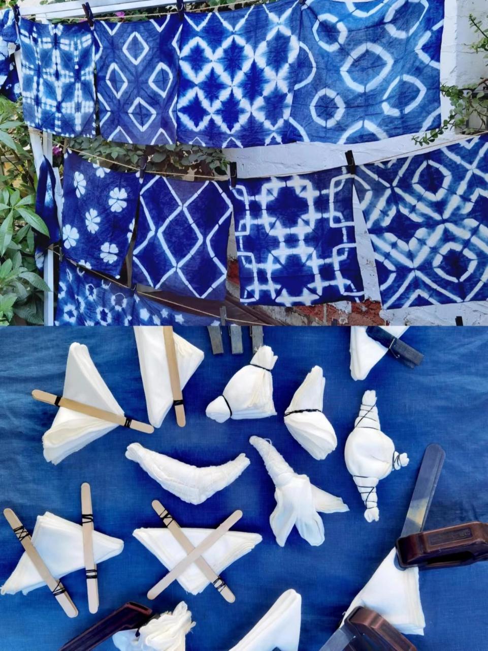 扎染/13个简单的扎染图案技法/折叠法 把布折叠成三角形 利用不同的