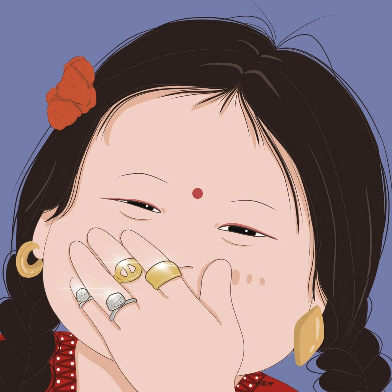 插画 | 头像 | 长头发双马尾版穿金戴银 图片92二改92商用92去
