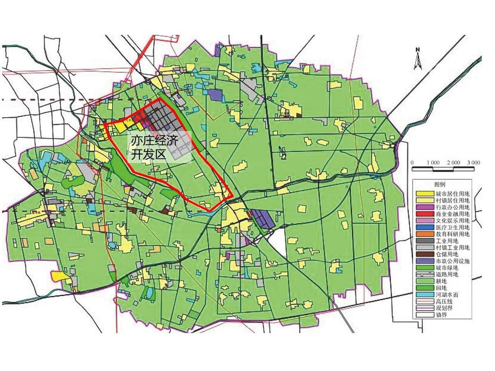 下图为2002年北京亦庄卫星城总体规划示意图.
