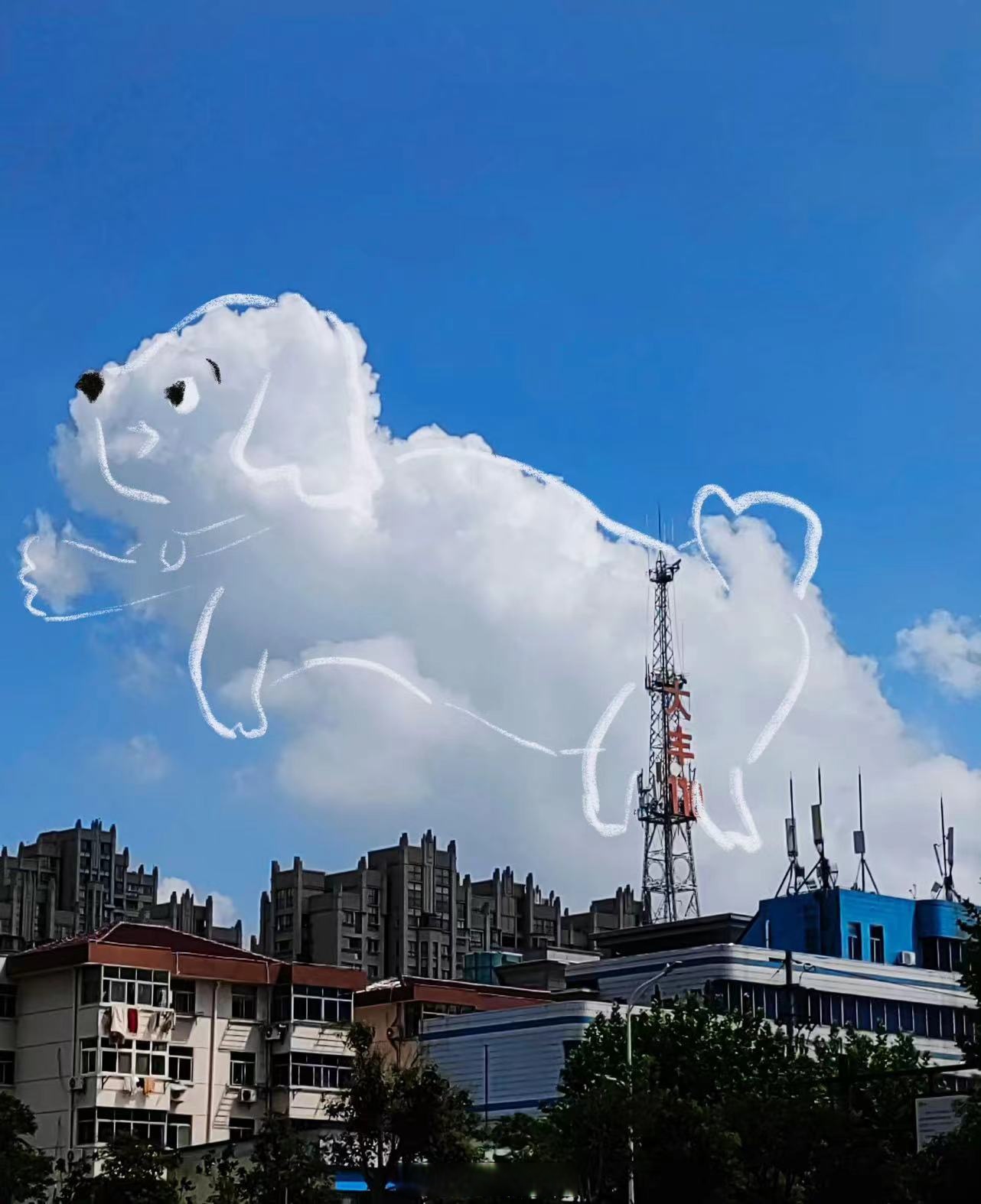 涂鸦下的云朵仿佛有了灵魂#】近日,盐城大丰,这座海滨城市的天空捕舷