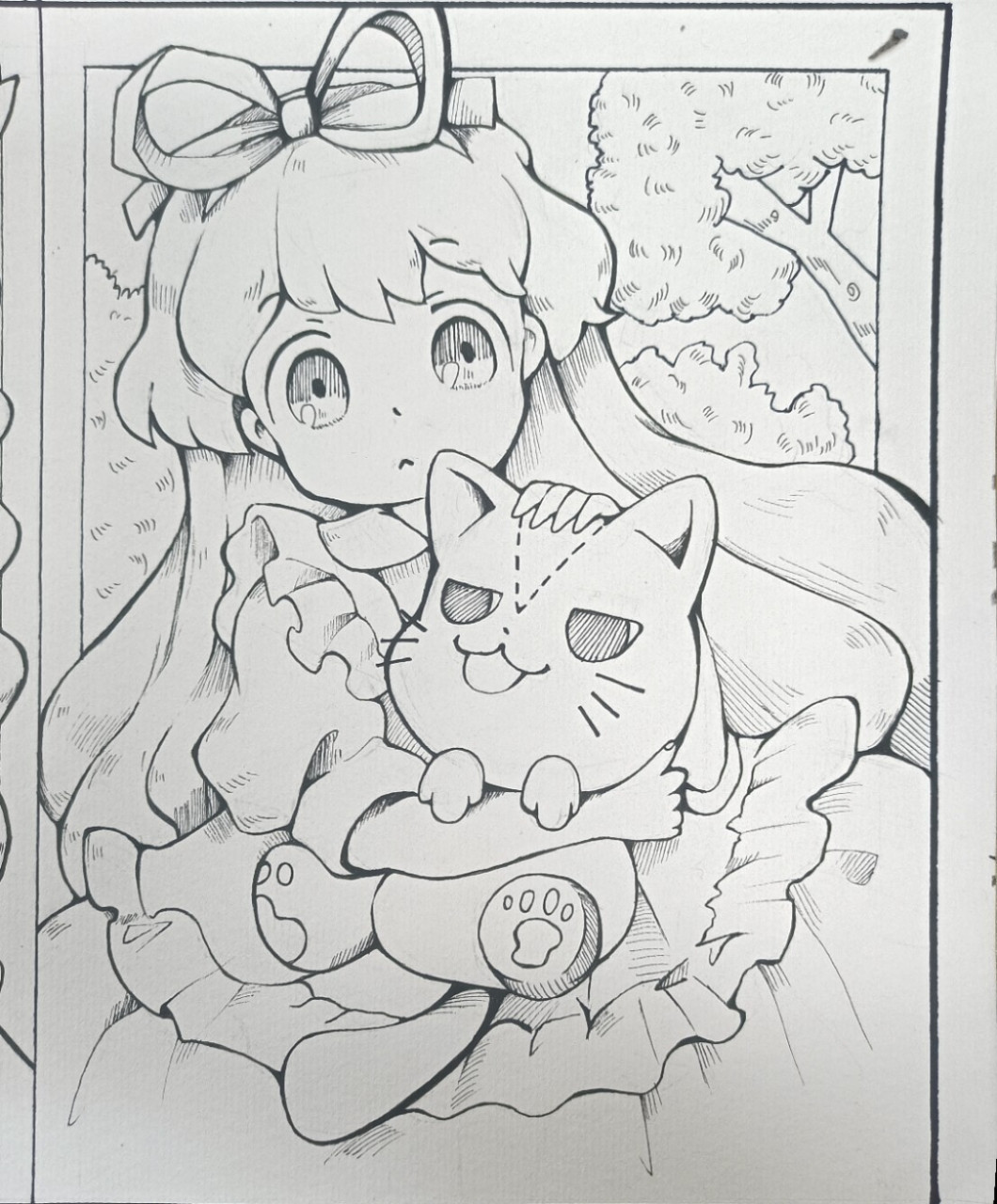 手绘临摹|黑白线稿|爱丽丝漫游仙境 临摹自ins mokarooru爱丽丝与柴郡