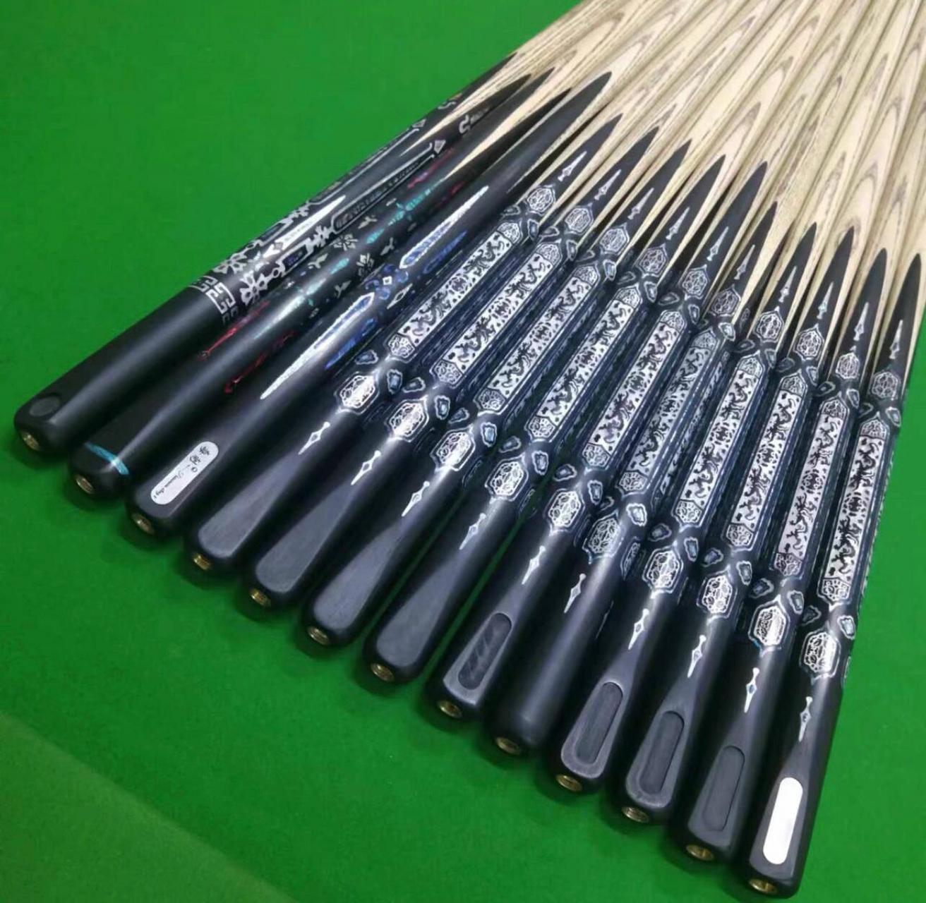 雕刻制作手工台球杆中式黑八进口白蜡木老料 通杆一体 桌球杆 机雕剑