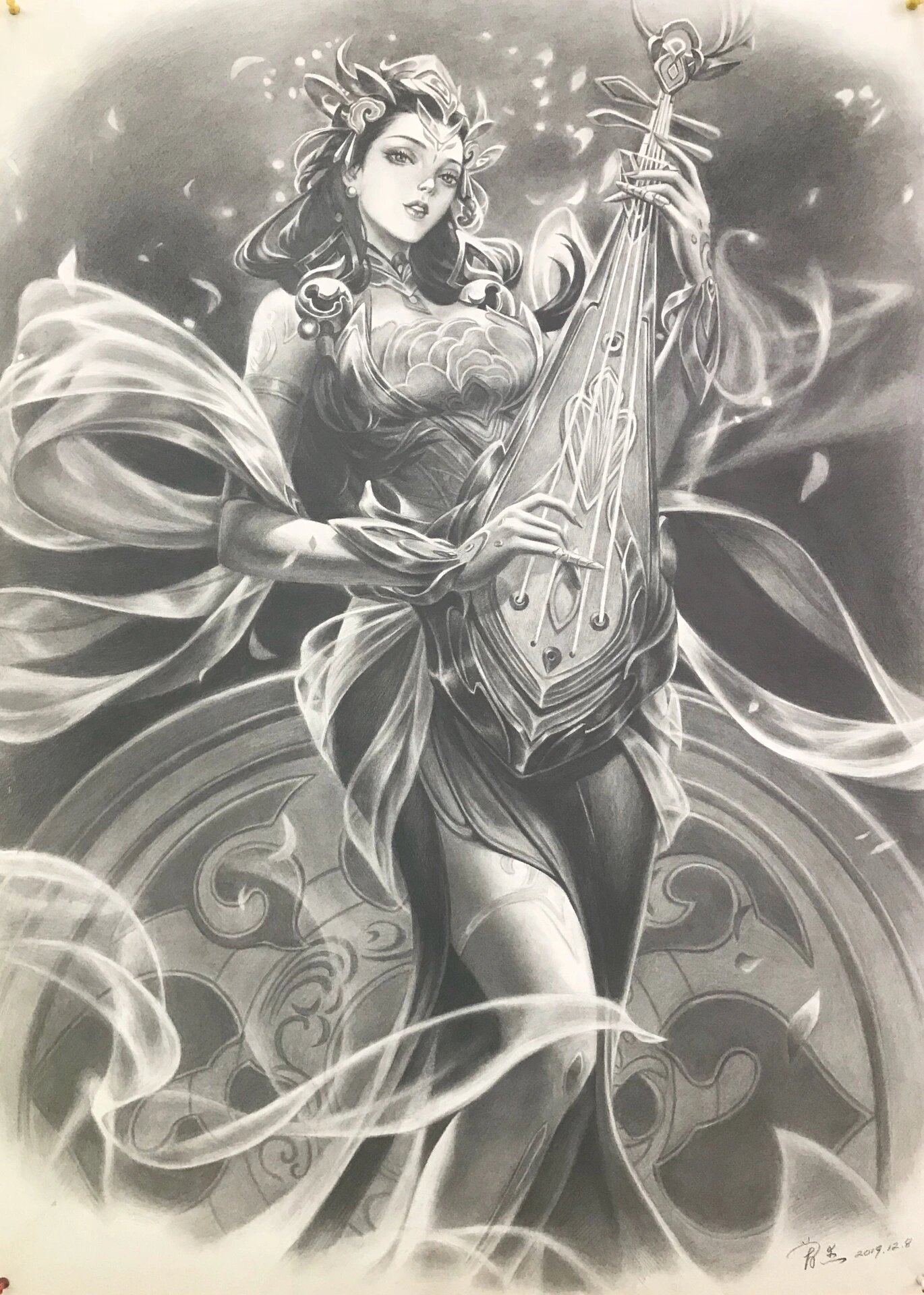 素描作品王者荣耀—杨玉环 全尺寸铅笔画的一幅画,花了很长时间,细节