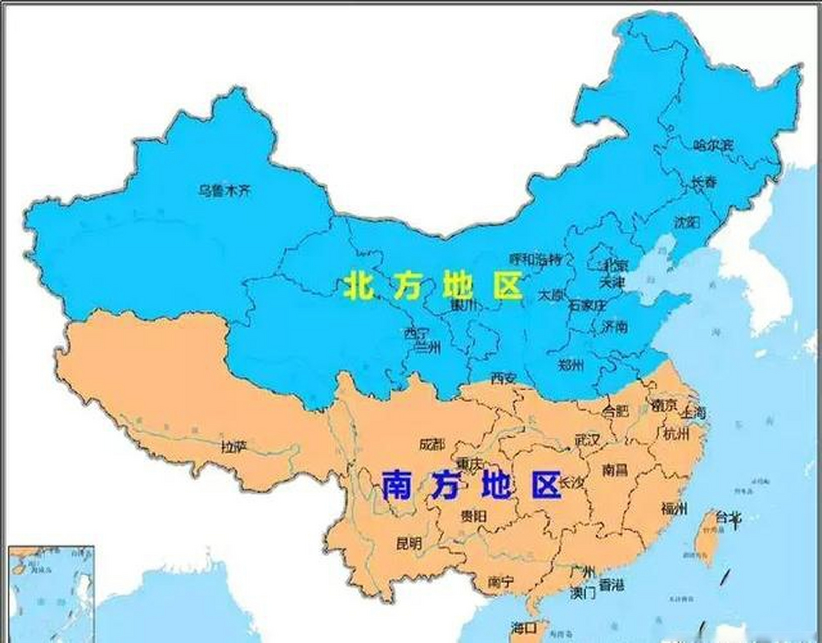 最标准的中国南北方划分 西北,华北,东北属于北方,西南,东南属于南方.