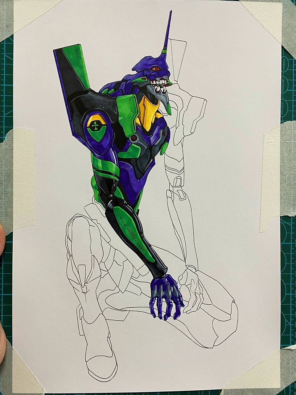 马克笔手绘 初号机 新作开更 附线稿 永不过时的机甲 欠大家很久的初