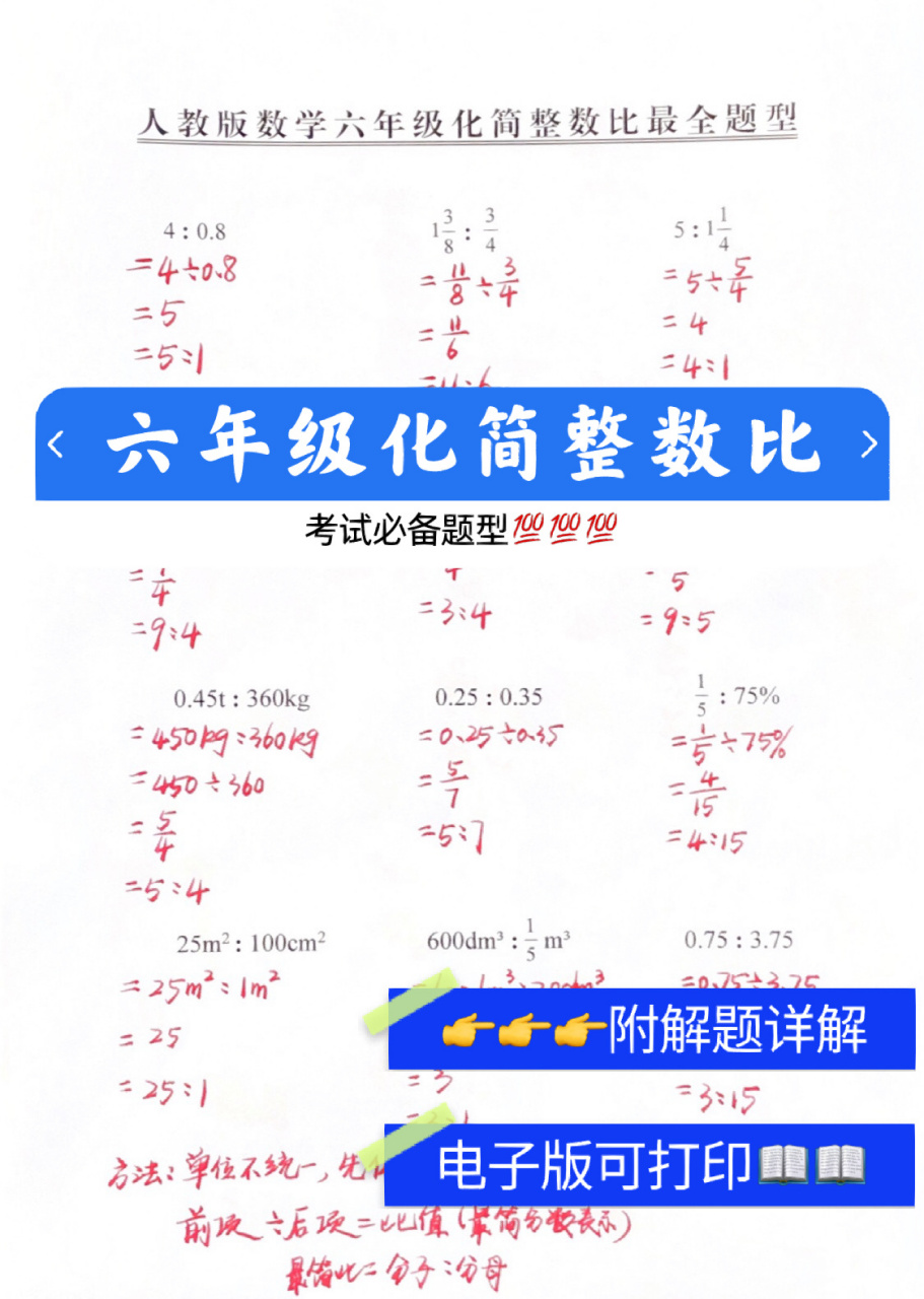 人教版数学六年级化简整数比最全题型  独家分享,看完你一定学的会
