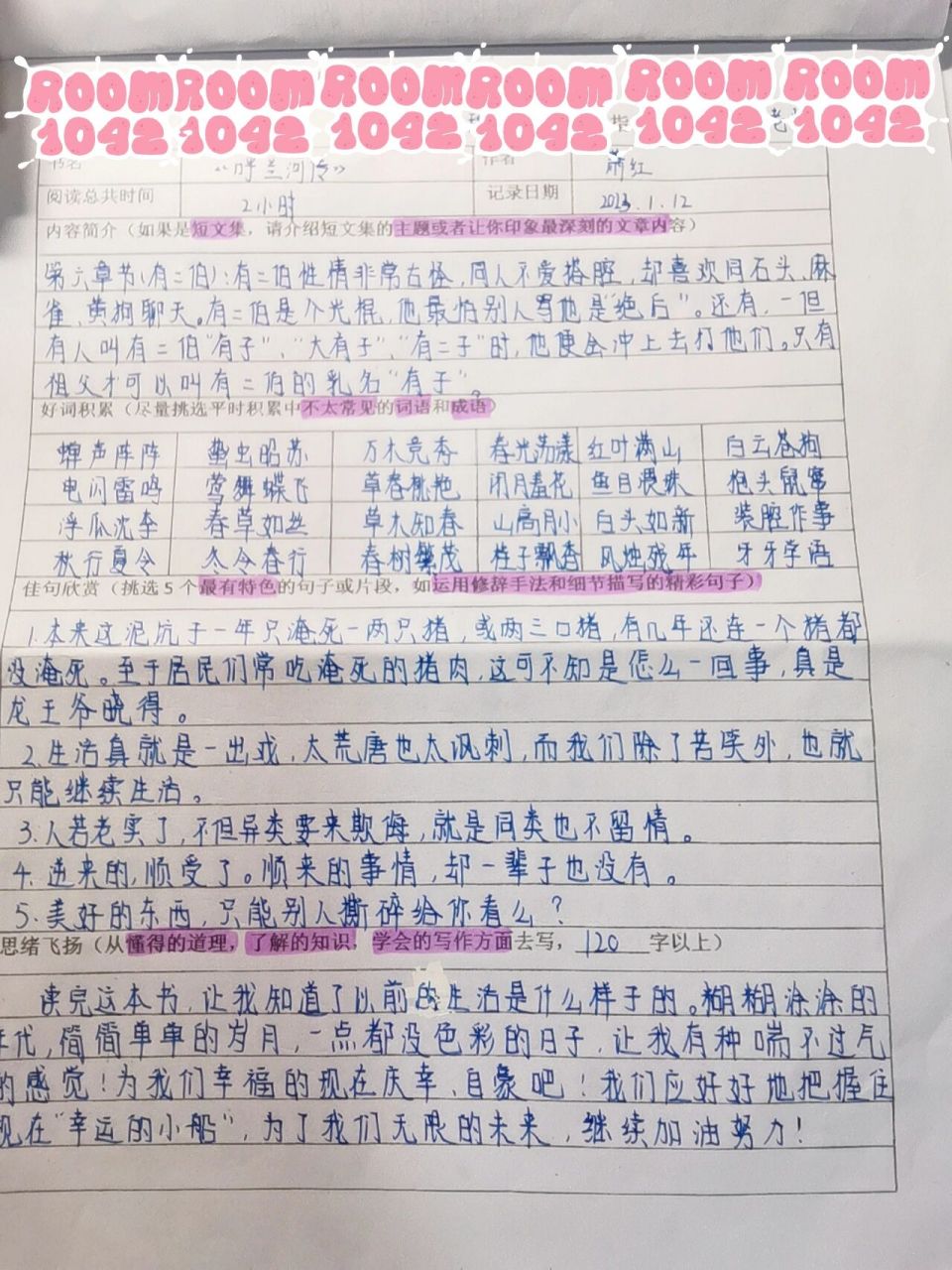 《呼兰河传》好词好句摘抄 🉑️借鉴🉑️交作业🈲️止商