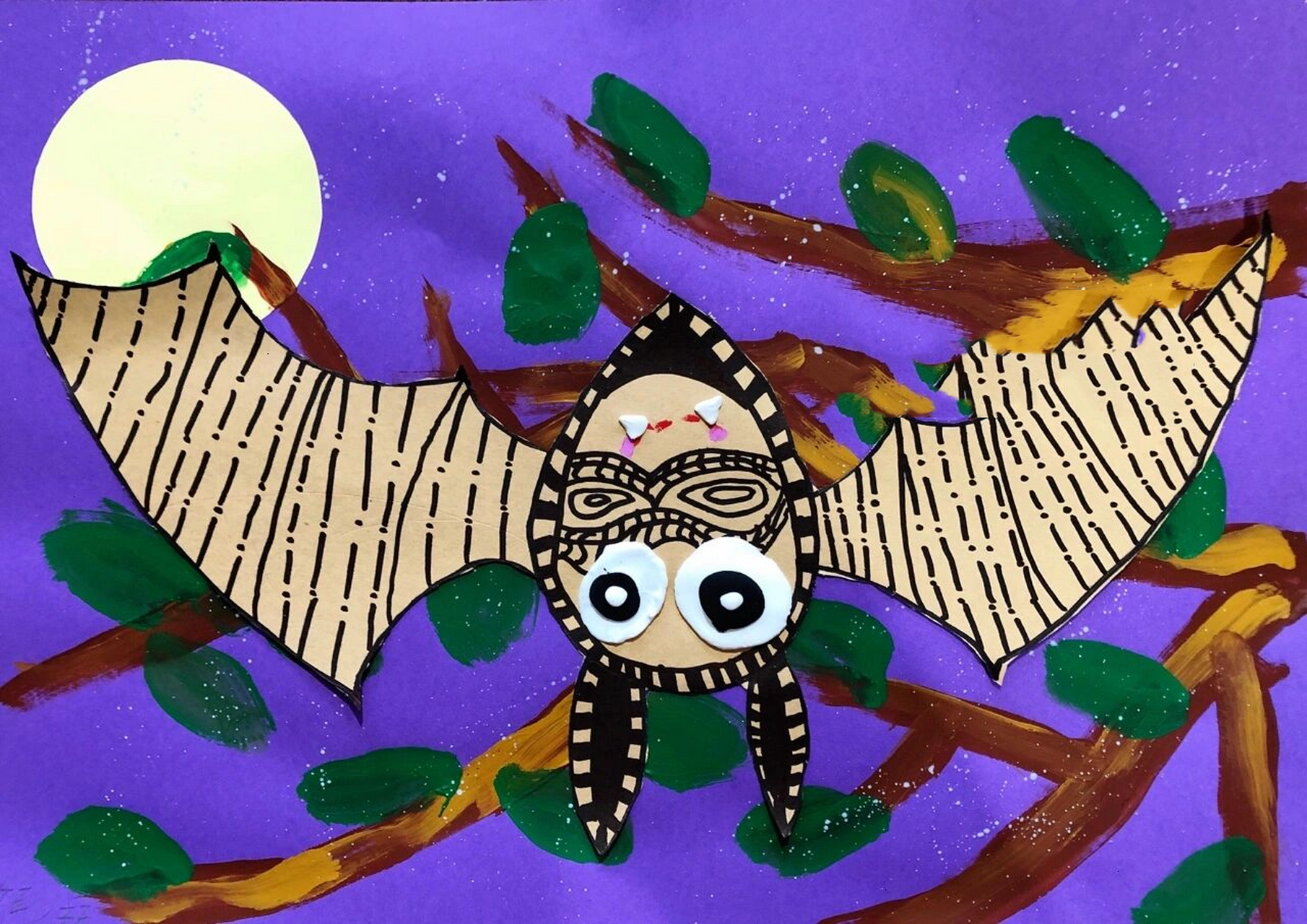 儿童创意画——《可爱小蝙蝠》(含步骤) 【情景描述】 夜晚静悄悄的