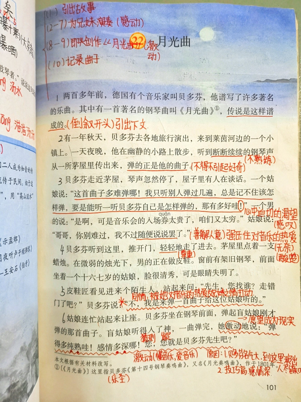 六上语文笔记《月光曲》 第二十二课《月光曲》学生课堂笔记分享