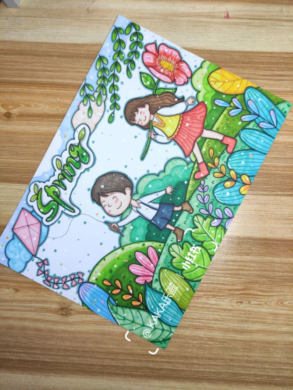 [春天来了]英文主题画手抄报304模板 spring主题手抄报模板.