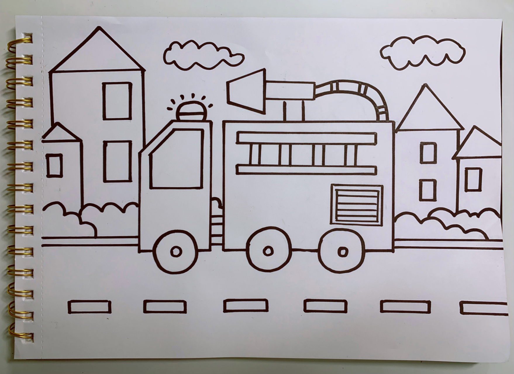 儿童美术🎨简笔画 儿童美术🎨作品:消防车🚒马克笔涂色
