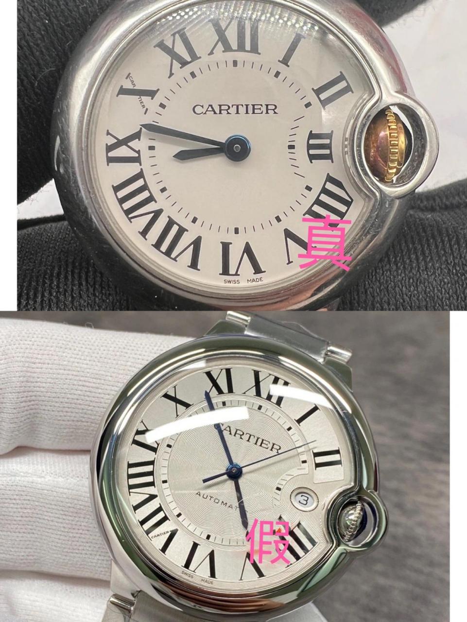 卡地亚手表鉴定真假干货 ①手表表盘的印字(包括分符刻度,英文字母)都