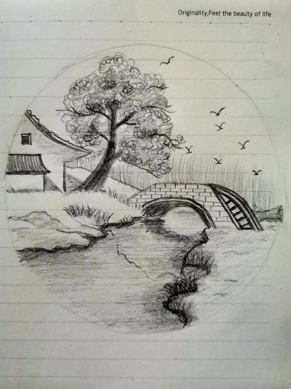 小桥流水人家,铅笔画 铅笔画,简笔画