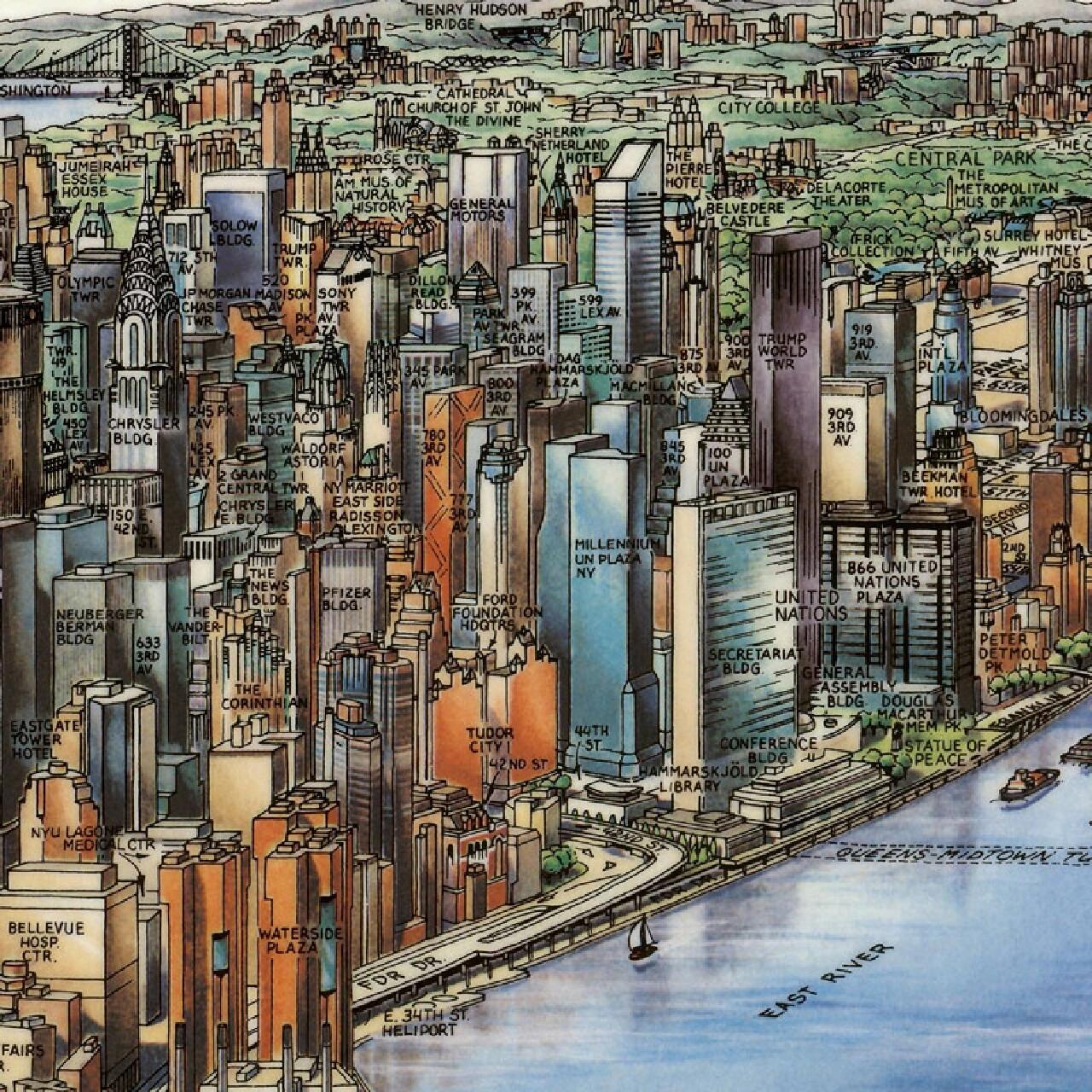 纽约曼哈顿鸟瞰地图,世界的十字路口