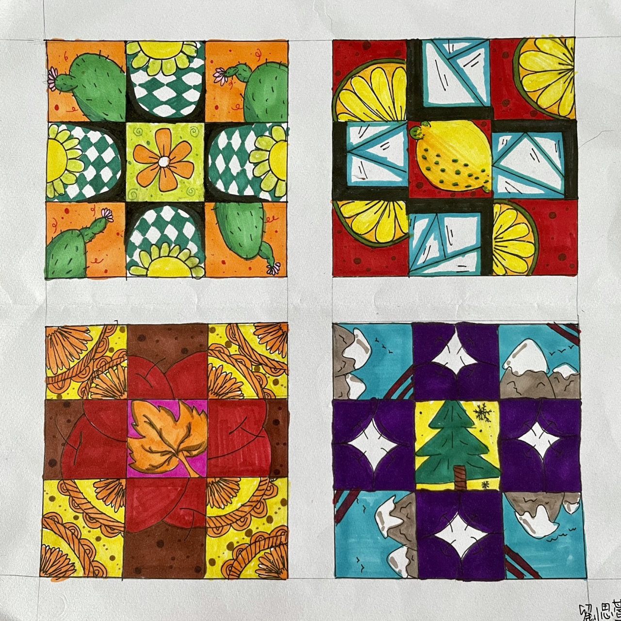 学生美术作业——《春夏秋冬的色彩联想》 8215经过《面与色的美