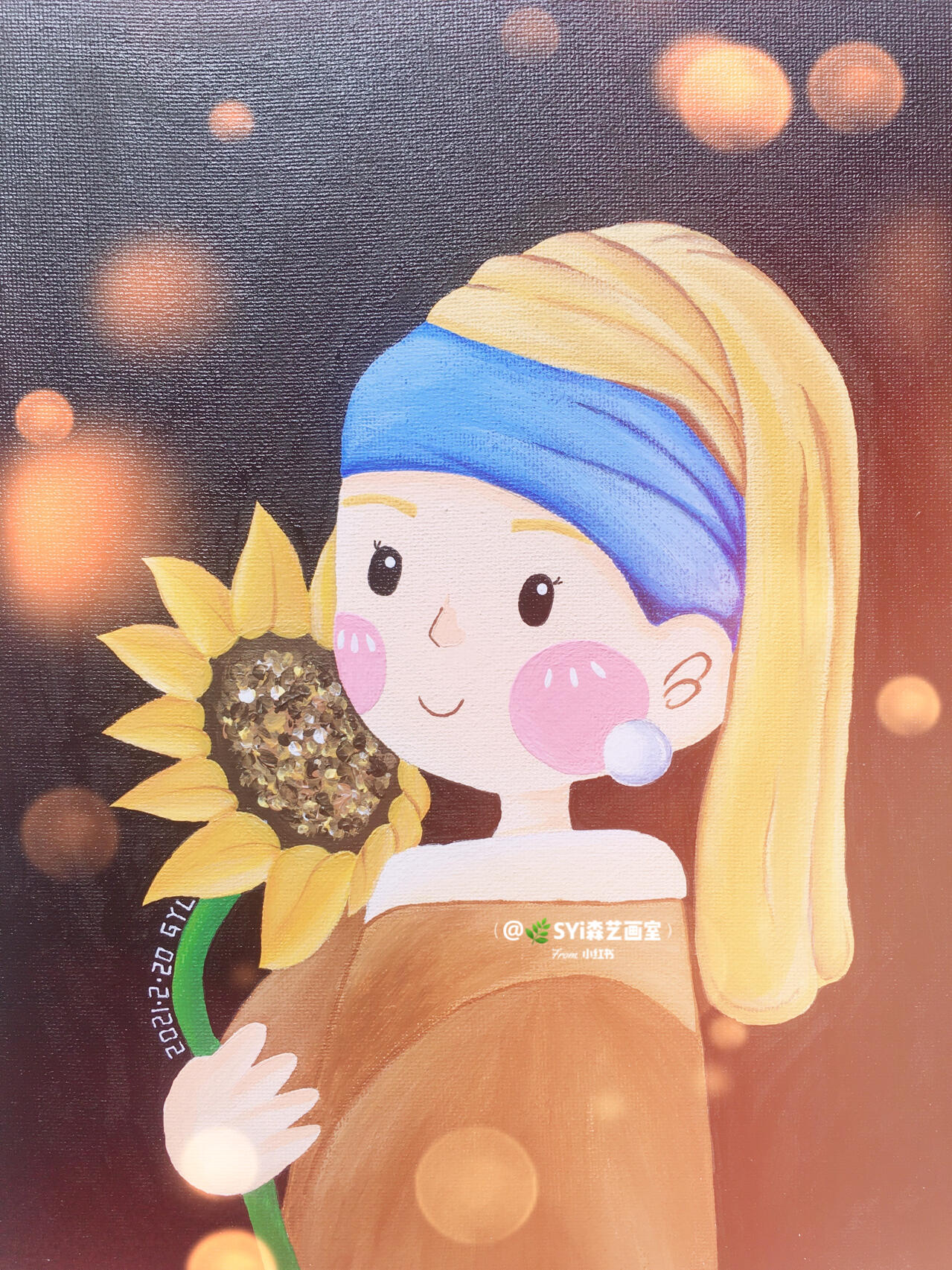 临摹|带珍珠耳环的少女|丙烯画|装饰画