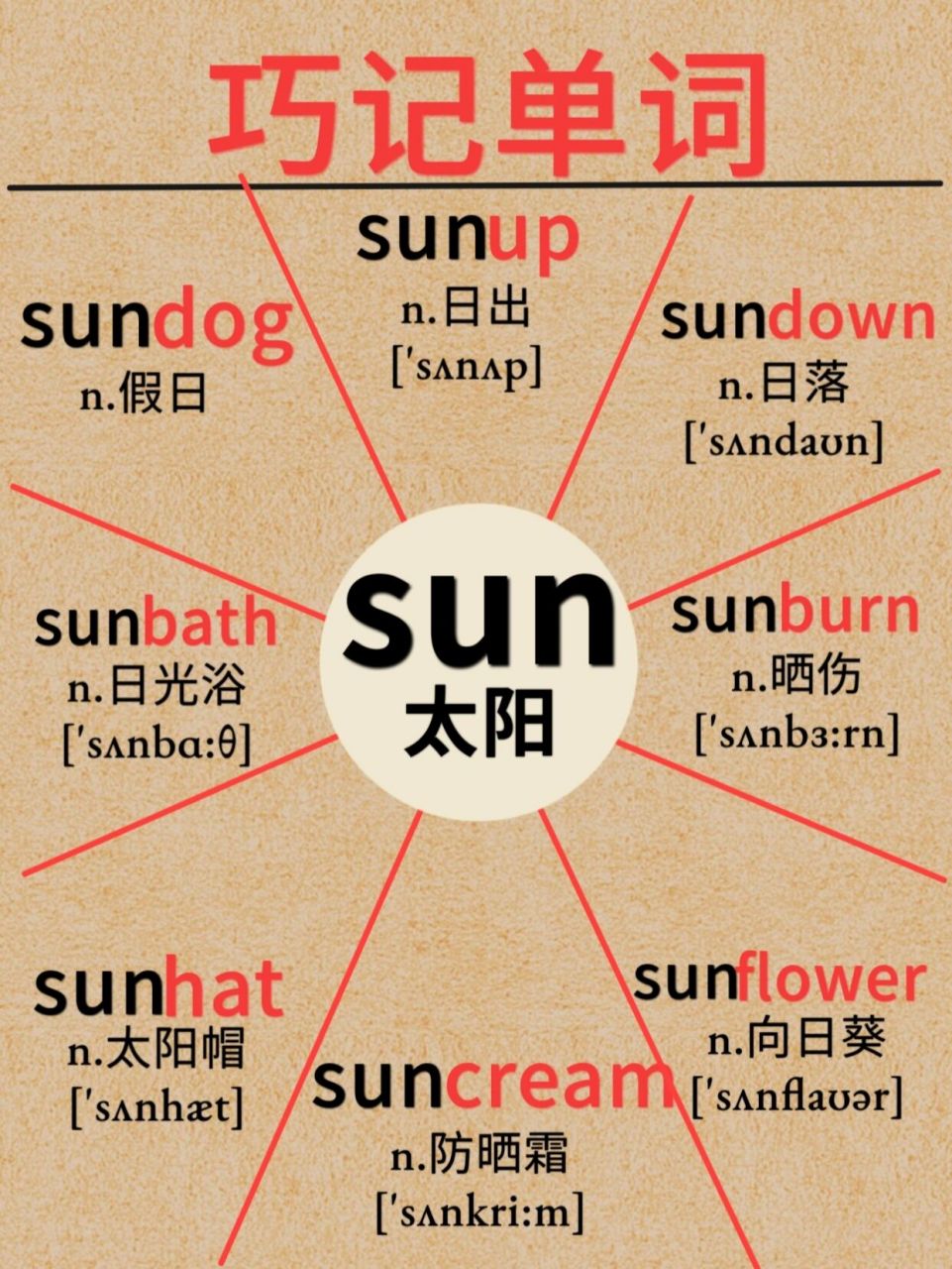 单词以旧换新751个sun记8个新单词 96思维导图