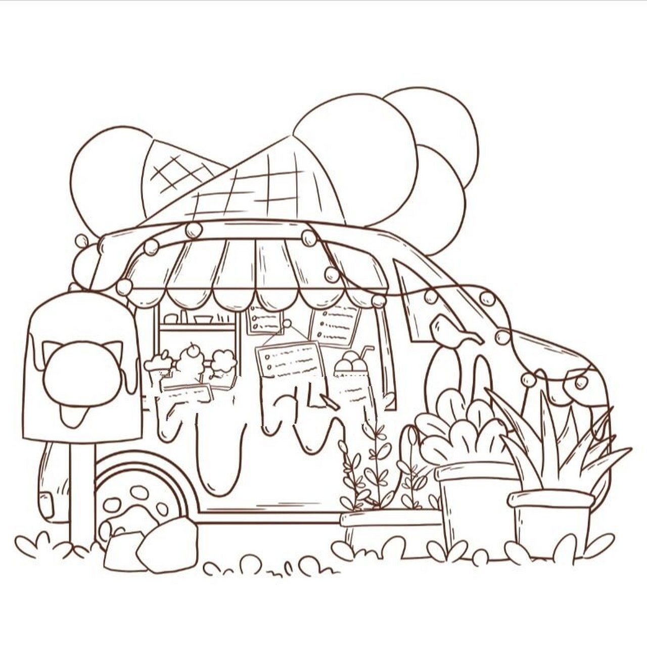 圈圈的画 | 冰淇淋车(2)有简单过程 新画一张冰淇淋车,一不小心偶然还