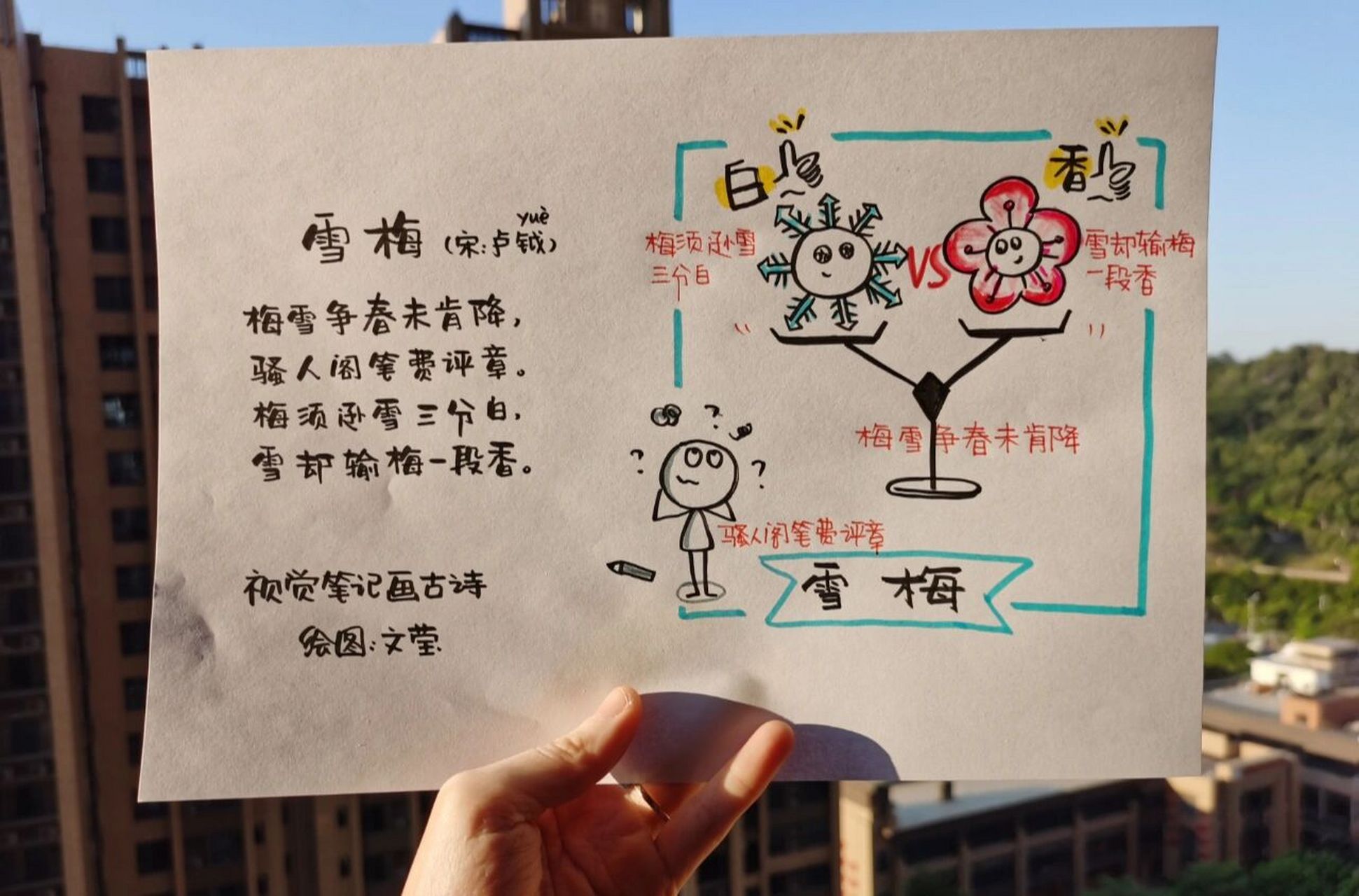 古诗配画小学生|《雪梅》  《雪梅》 嘿嘿,梅花和雪花究竟谁最好?