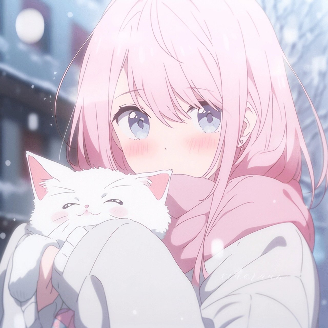 动漫女头|冬日氛围感抱猫头像 #头像# #动漫头像# #氛围感头像# #动漫