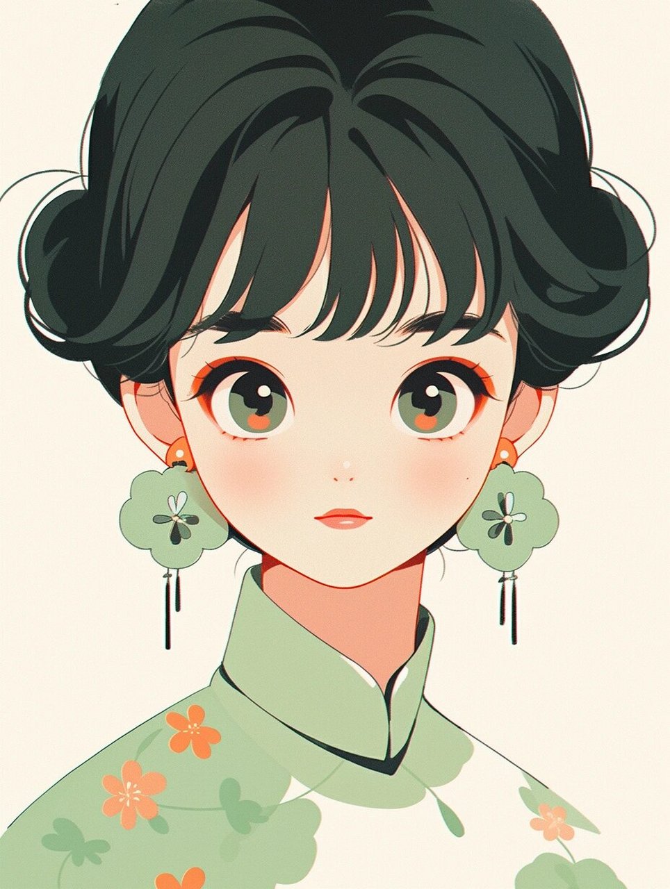 插画设计|温婉国风女生头像 重要关键词:国风,正脸,对称 用default