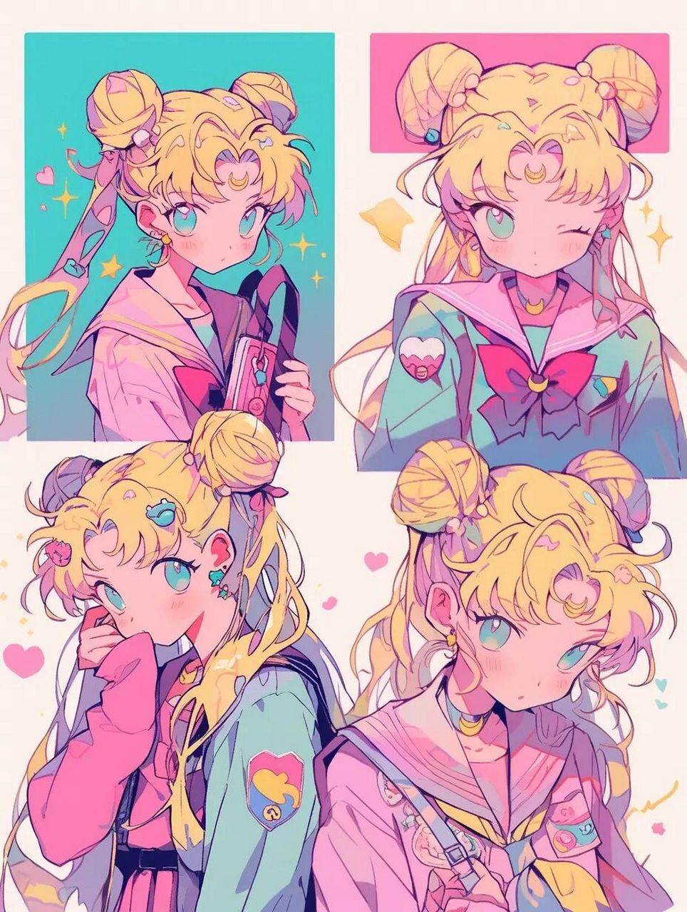 蒸汽波粉彩水冰月,mj5的风格越来越好了 vaporwave pastel sailor