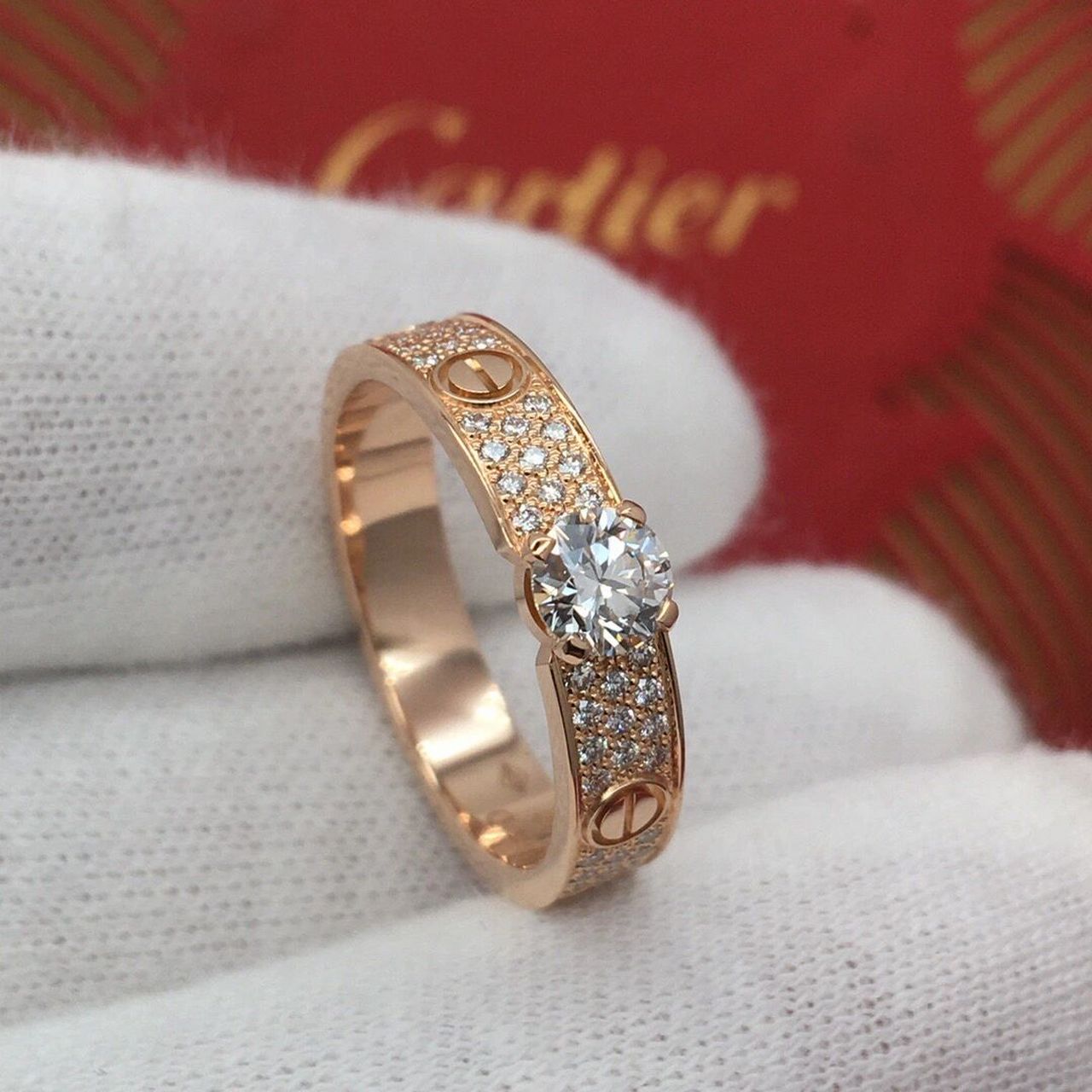 cartier卡地亚玫瑰金满天星钻石戒指52号 cartier卡地亚玫瑰金满天星