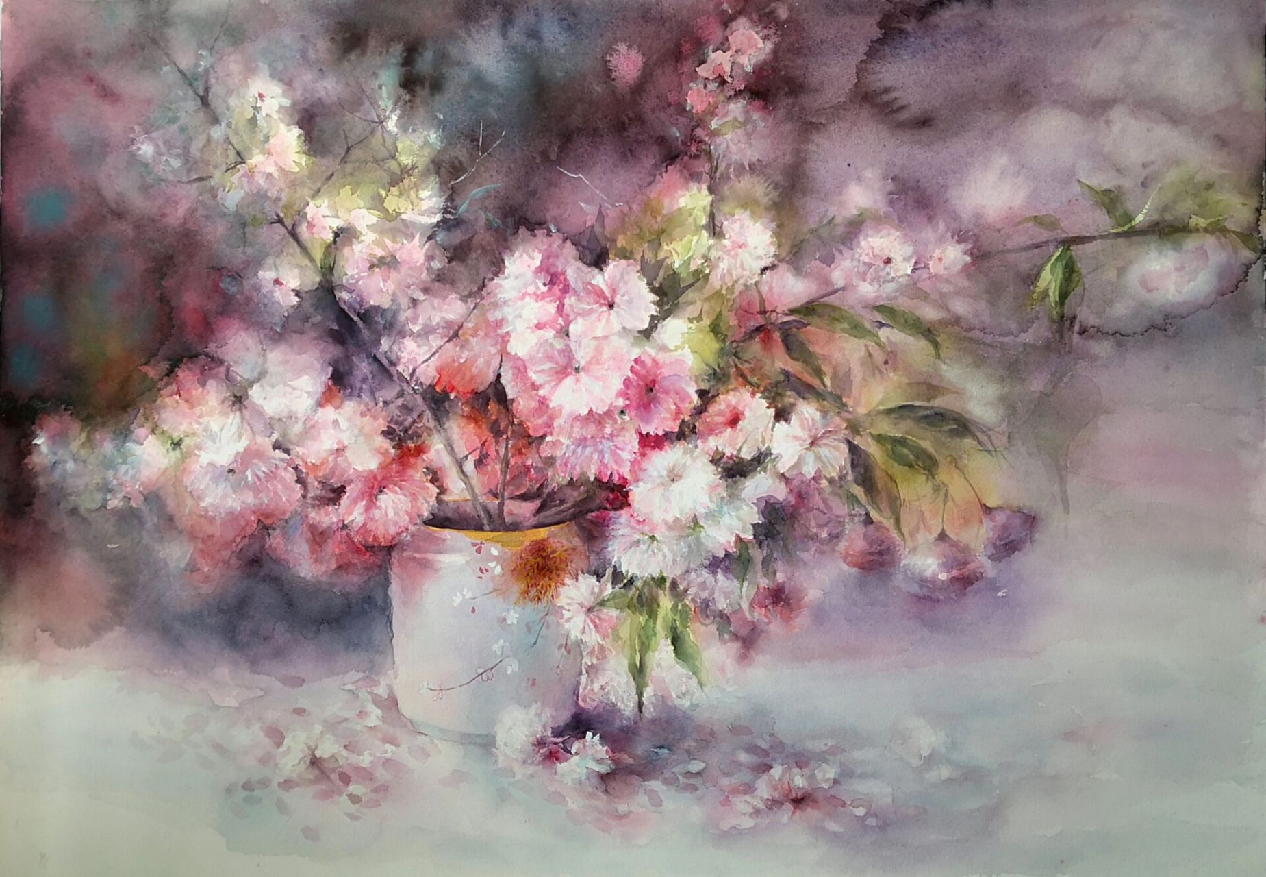 临摹永山裕子的樱花,附过程图. 背景暗部可能还不够深,但是不想动了.