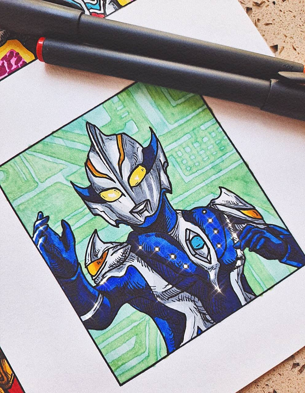 随手画希卡利奥特曼 光之国蓝族,而且有勋章的奥特曼