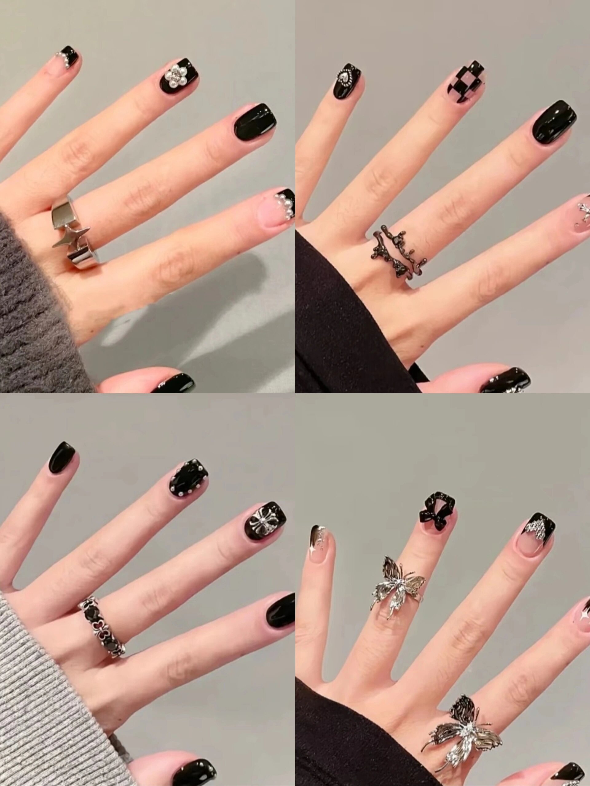 黑白色经典短款美甲款式 黑白经典,简约高级