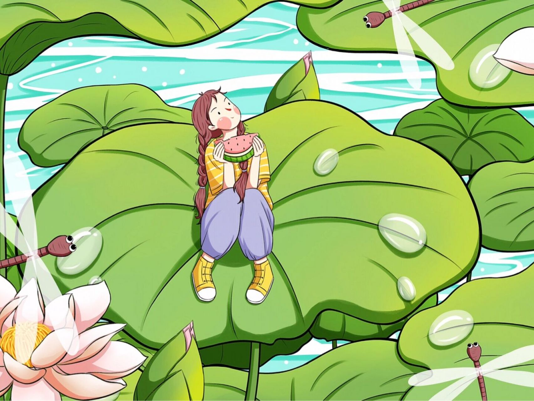 插画|荷塘之戏荷钓鱼 夏天荷塘风景秀丽 荷塘里有什么呢?