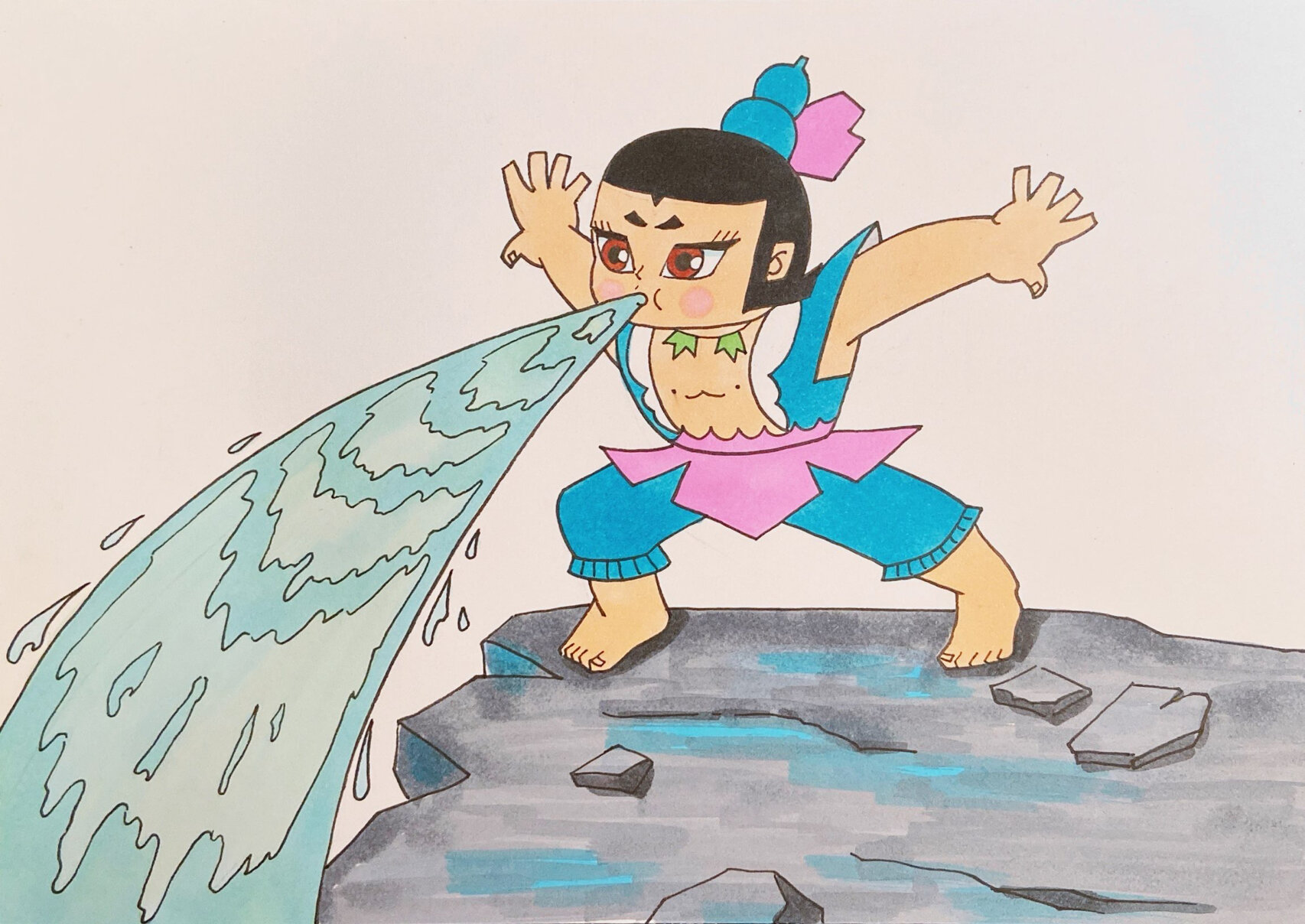 葫芦娃水娃手绘马克笔简笔画男孩动漫国漫