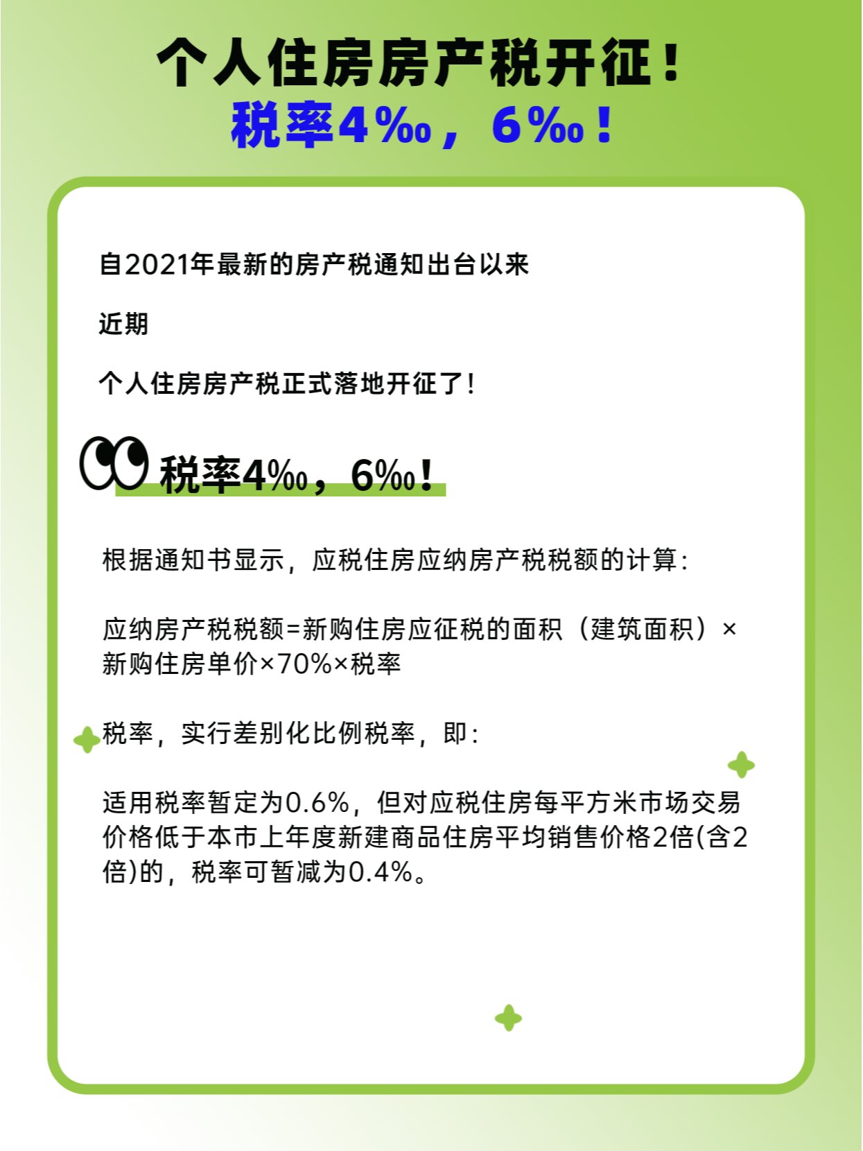 个人住房房产税开征!税率4‰,6‰!