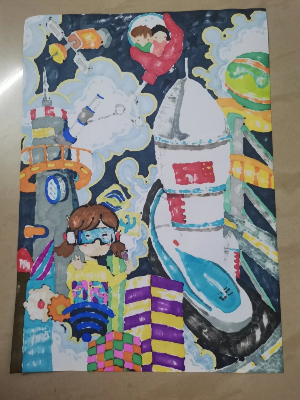 智能交通科幻画 青少年儿童科学智能绘画作品   《我的5g时代》 智能