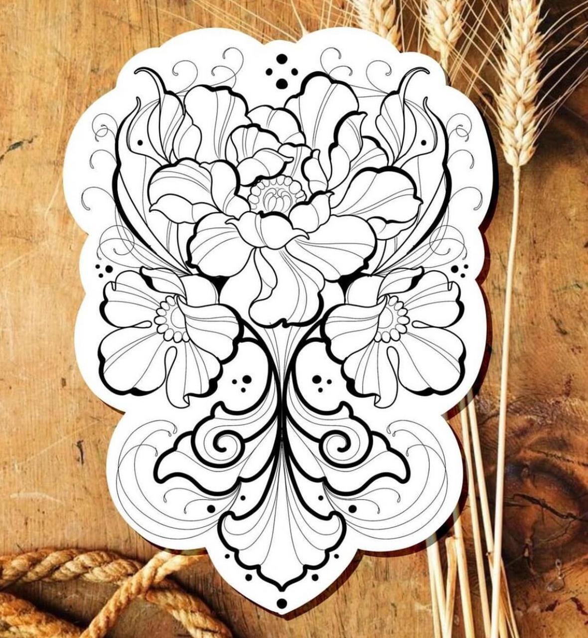 tattoo纹身图案分享|对称 线条 花卉之美 以线条粗细变化和对称构图