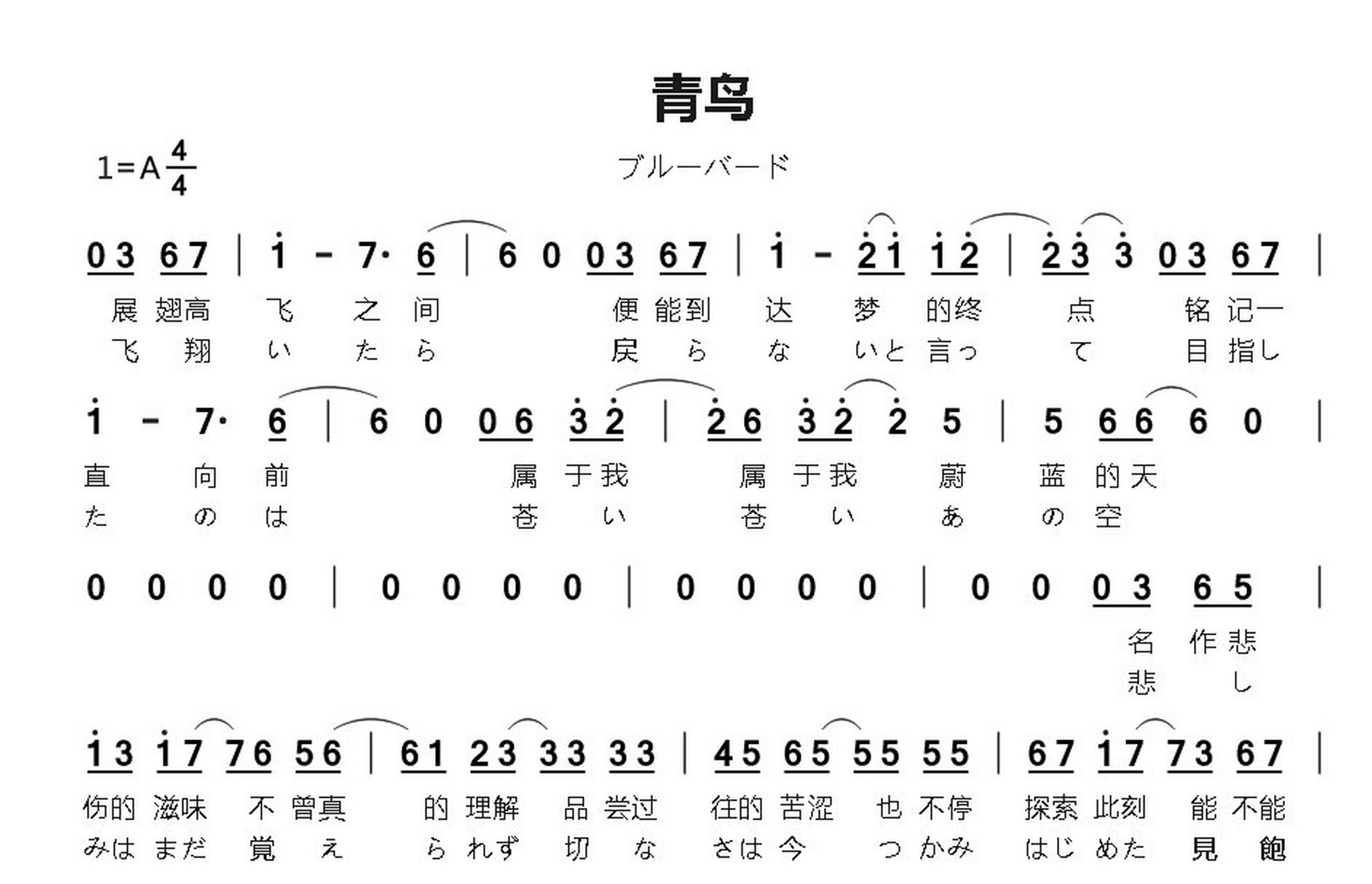 青鸟钢琴谱简谱数字图片