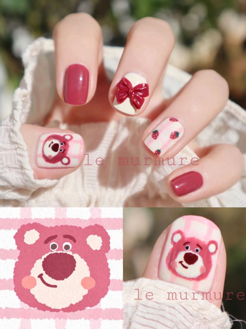 可爱又迷人的反派角色91草莓熊手绘美甲 这么可爱又憨憨的草莓熊,谁