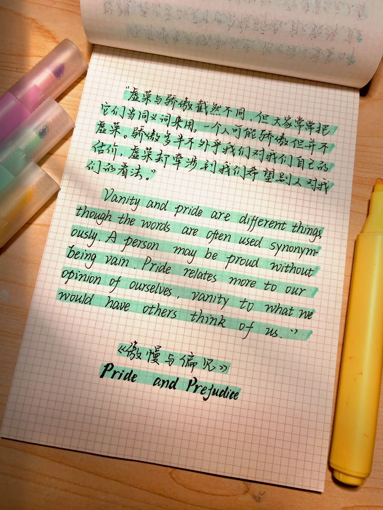 《傲慢与偏见》里有这样一段话 vanity and pride are different