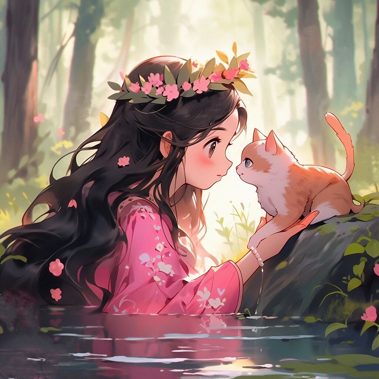 治愈系动漫头像/女孩和猫93