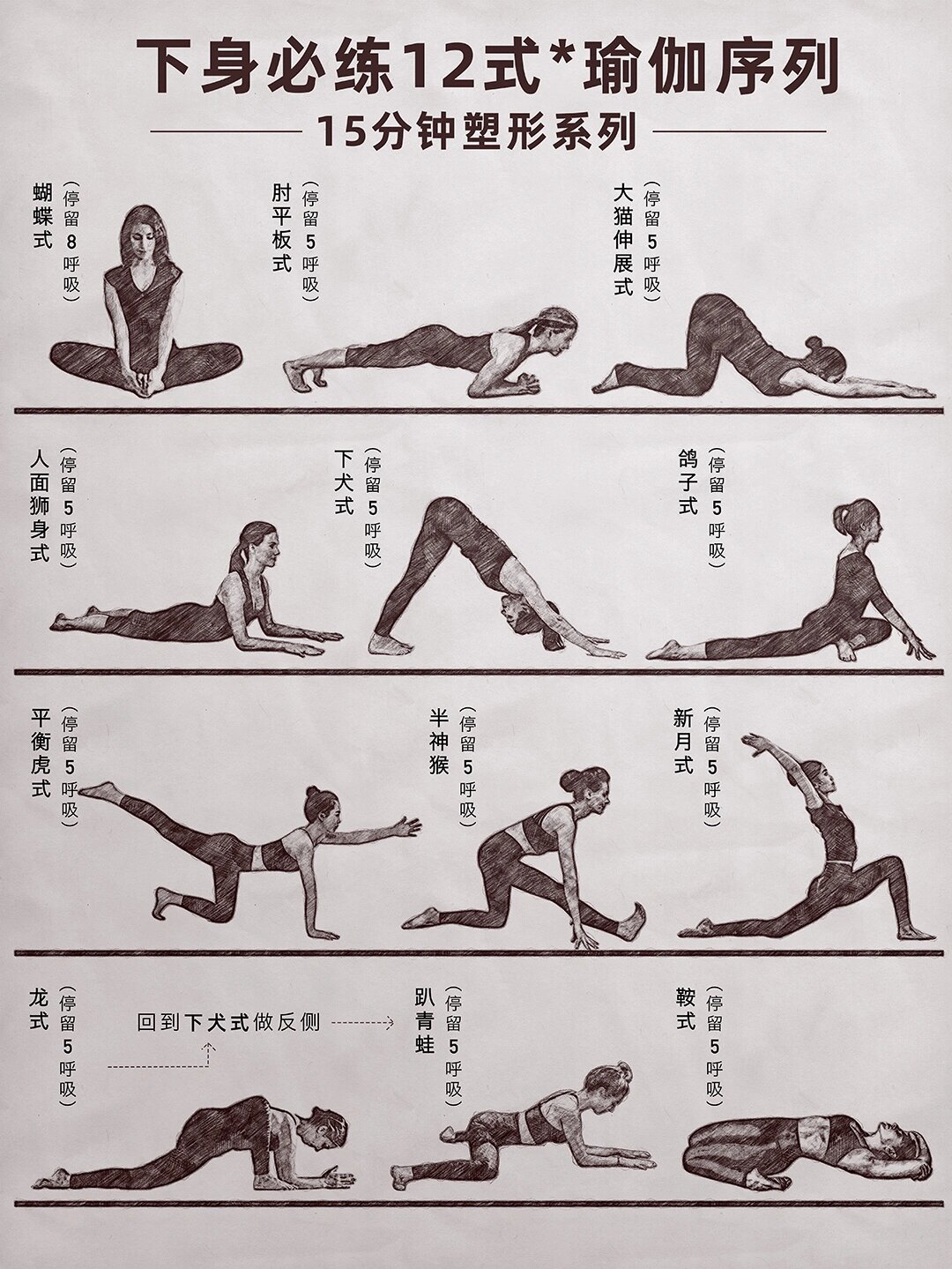 下身必练12式瑜伽序列9715分钟塑形系列