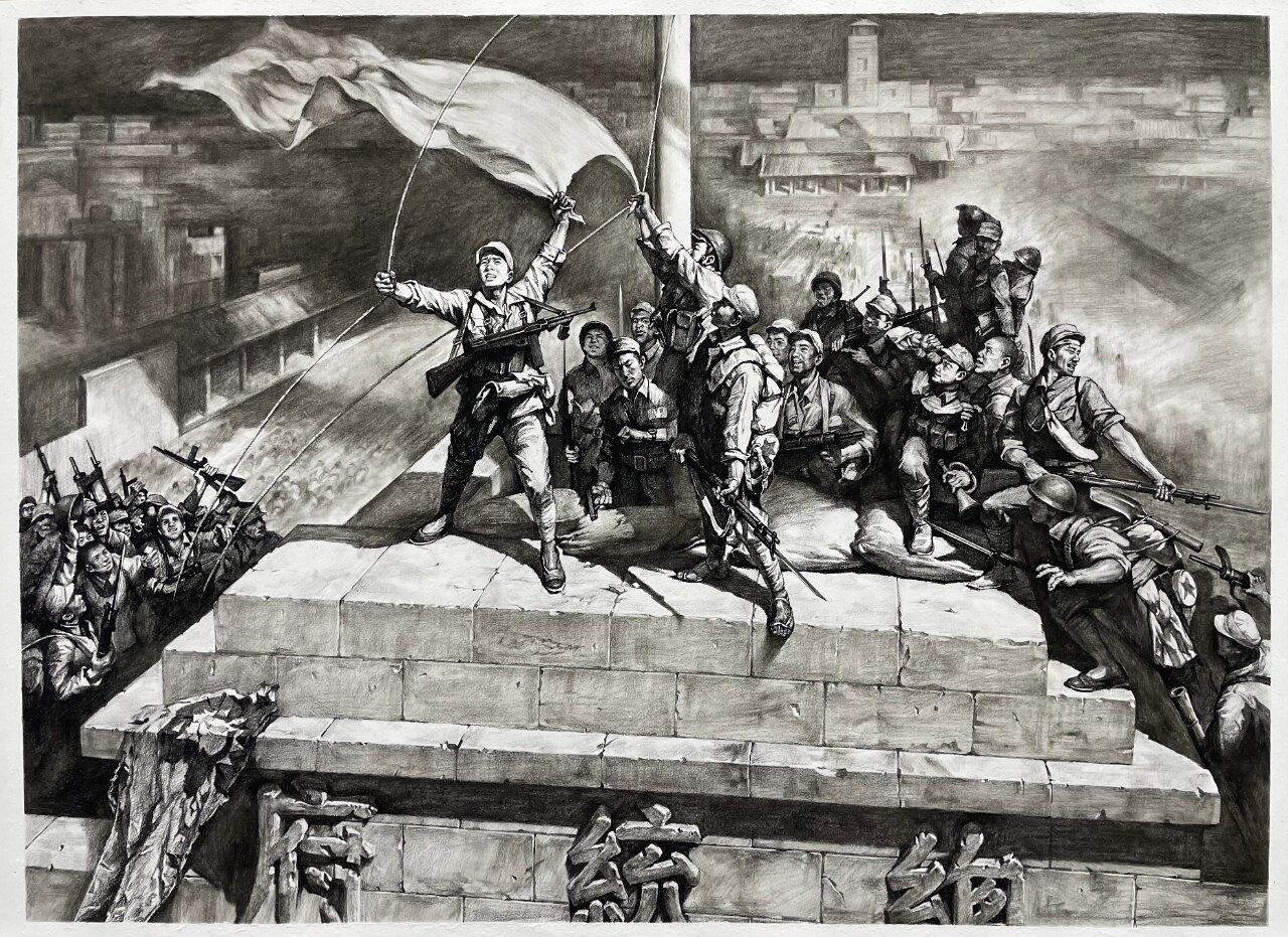 速写临摹,《占领总统府》油画临摹