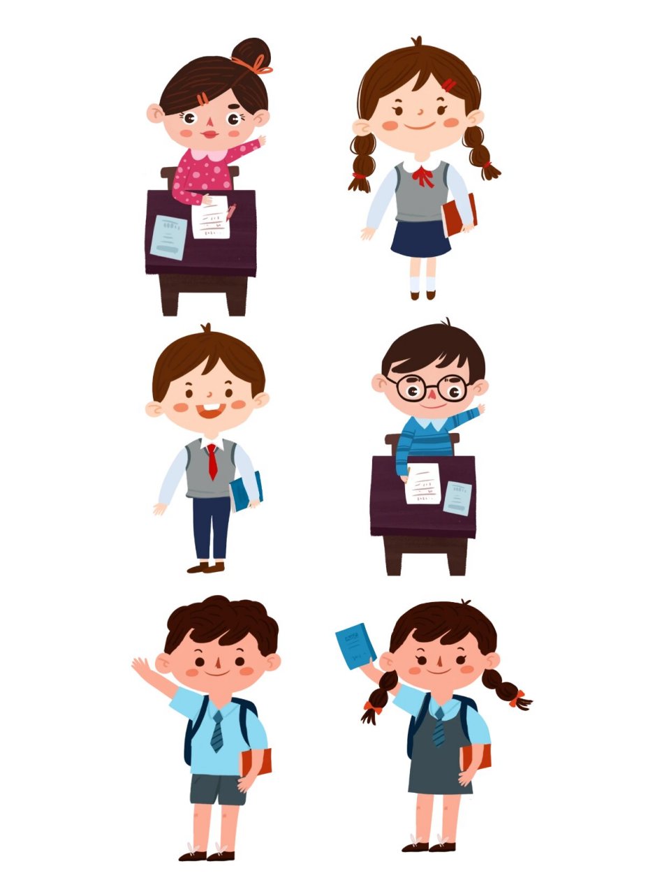 小男孩小女孩学生卡通插画素材|免抠素材 hello,大家好吖～～ 新学期