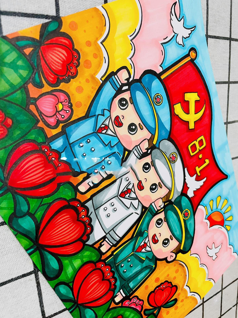 马克笔|八一建军节 军人主题儿童画 八一建军节 军人主题儿童画 线稿