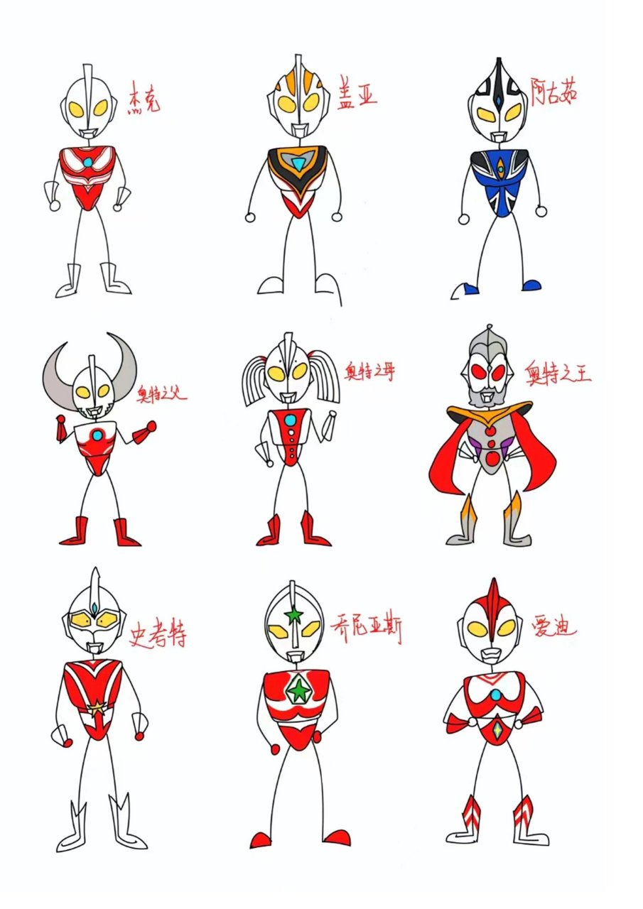 火柴人奥特曼创意儿童画简笔画卡通漫画教程 杰克,盖亚,阿古茹,奥特之