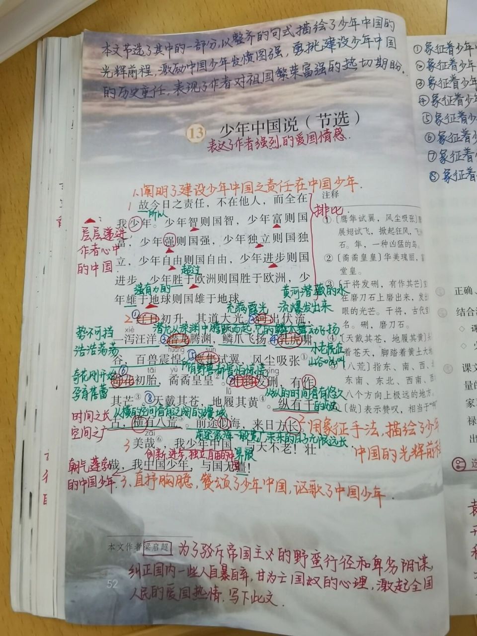 五年级语文上教案笔记第13课《少年中国说》 红笔圆圈多音字