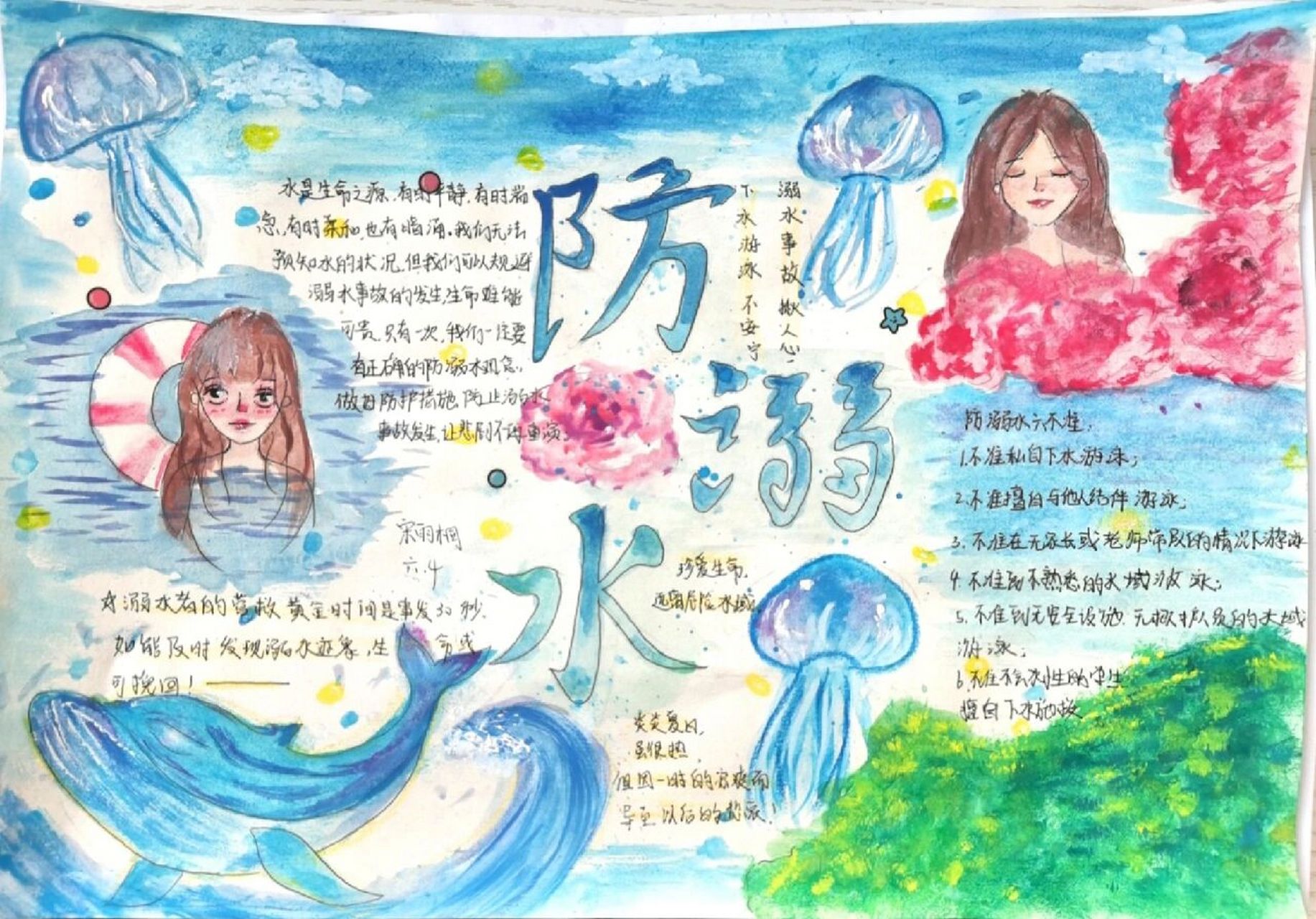 防溺水手抄报(一)6015学生作品哦7070 随着气温升高,疫情逐渐