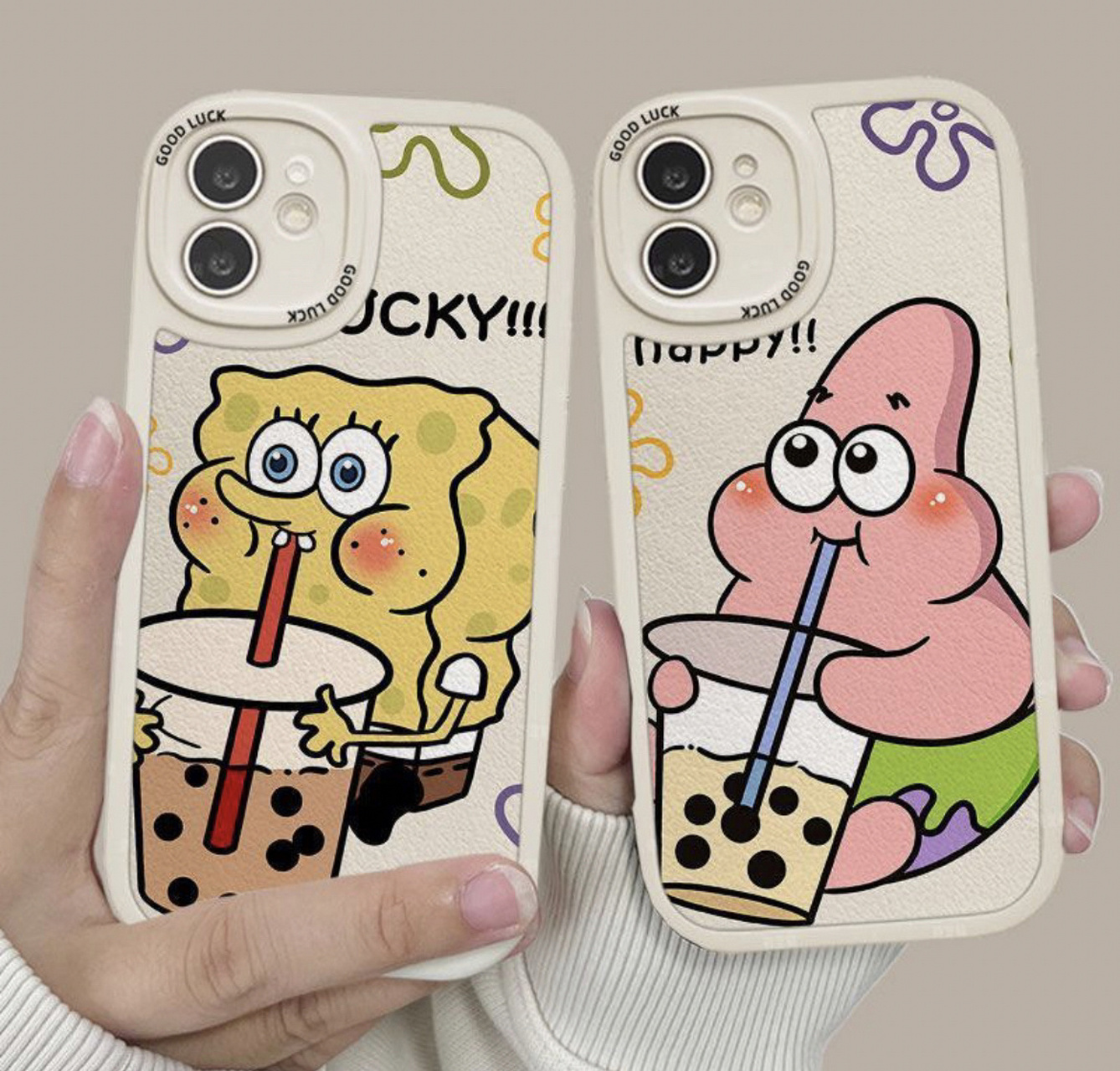 海绵宝宝派大星喝奶茶情侣壁纸 没有什么事是一杯奶茶解决不了的,实在