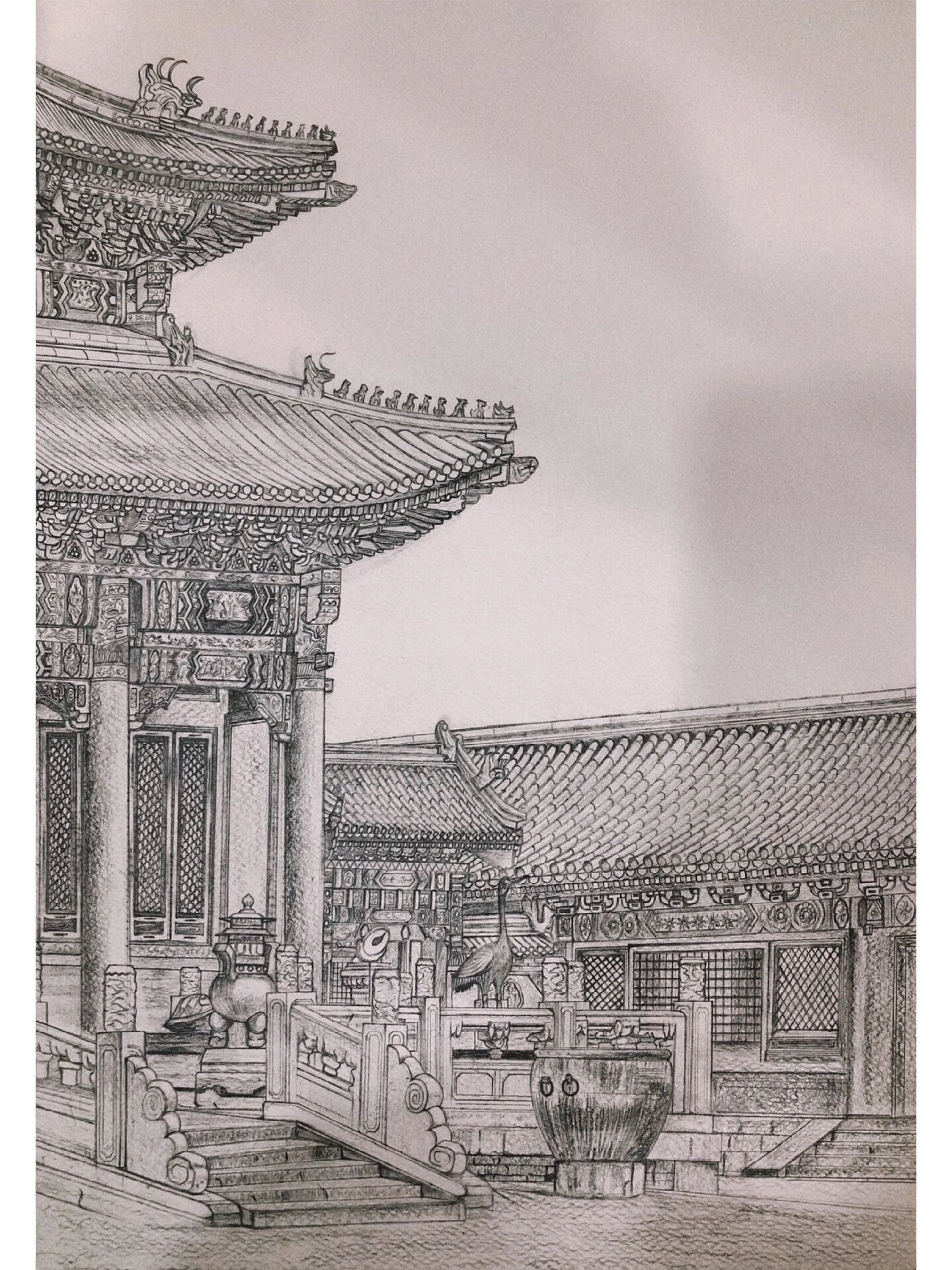 手绘故宫线稿